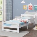 Juskys Jugendbett Arona 90x200 cm mit Matratze - Bettgestell aus Massivholz in Weiß - Einzelbett mit Rausfallschutz - Stauraum unter dem Bett