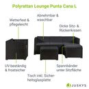 Juskys Polyrattan Lounge Punta Cana L wetterfest mit Sofa, Sessel, Hocker, Tisch & Kissen - 4-5 Personen - Gartenlounge Gartenmöbel Set schwarz/grau