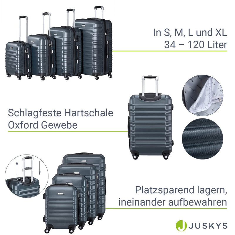 Juskys Hartschale Kofferset Reisekoffer 4 teilig - Zahlenschloss, geräuscharme 360° Rollen groß, Teleskopgriff, leicht - Koffer in Anthrazit