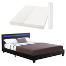 Juskys Polsterbett Verona 120 × 200 cm - Bett komplett mit LED-Beleuchtung, Matratze und Lattenrost - Kunstleder Bezug - schwarz — Jugendbett