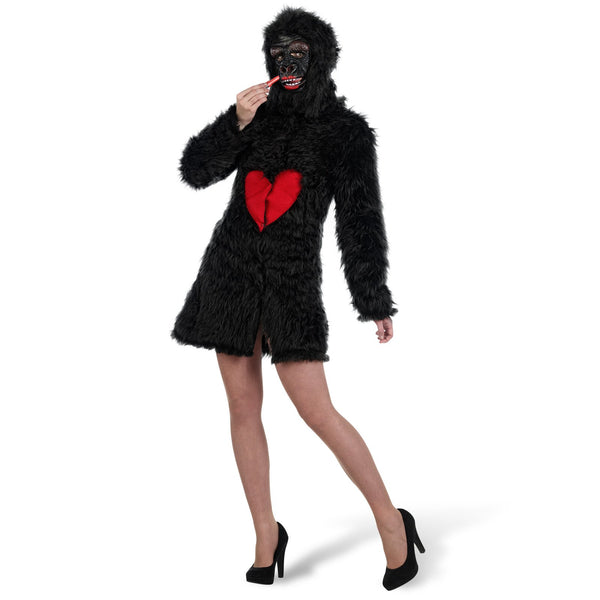 Gorilla Dame Kostüm 3-teilig Kleid, Kopfbedeckung, Maske zu Karneval Mottoparty - S