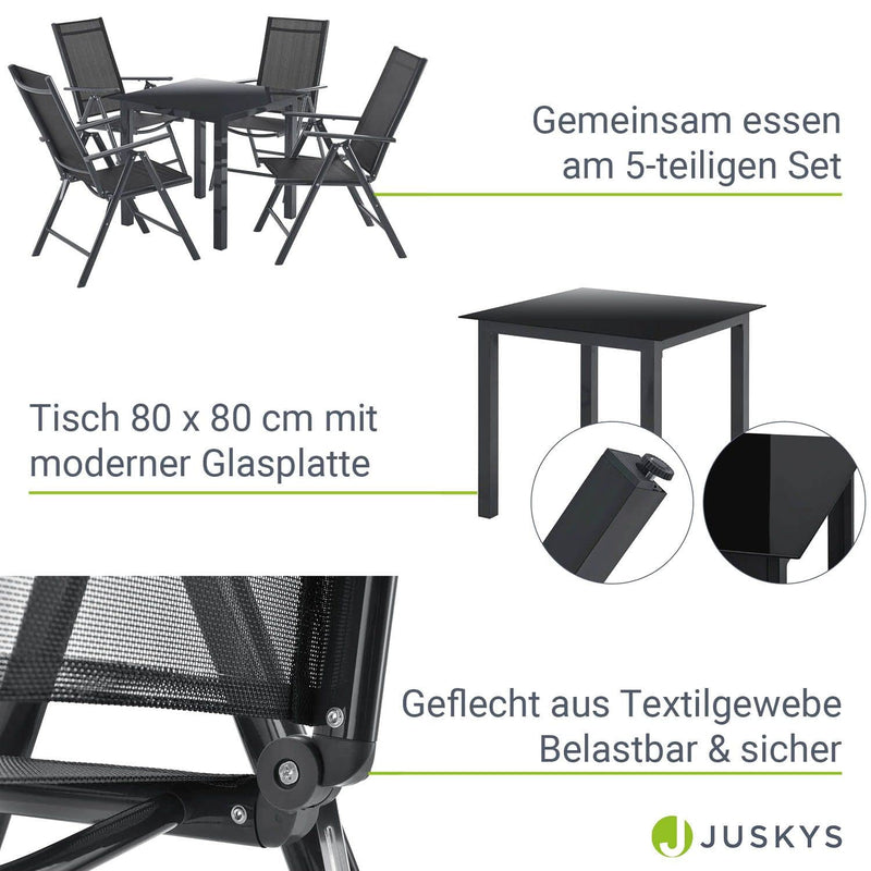 Juskys Aluminium Gartengarnitur Milano 8+1 — 8 Hochlehner Stühle verstellbar & klappbar mit Tisch — Gartenmöbel Set 9-teilig wetterfest — Grau