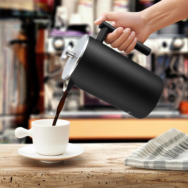 SILBERTHAL French Press Thermo 1 Liter - Kaffeebereiter Edelstahl - Doppelwandig isolierte Kaffeepresse - Ideal fürs Camping