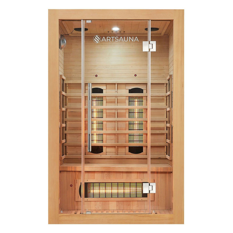 Artsauna Infrarotkabine Kiruna120 mit 5 Vollspektrum- & 3 Flächenstrahler, 2 Personen, 120 x 105 x 190 cm, LED Farblicht & Glastür, Infrarotsauna Sauna