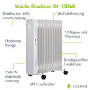 Juskys Elektroheizung Ölradiator 2500W energiesparend - WiFi Steuerung, Fernbedienung, Touch-Display, 24h Timer & 2 Heizstufen - mobil & elektrisch — Weiß