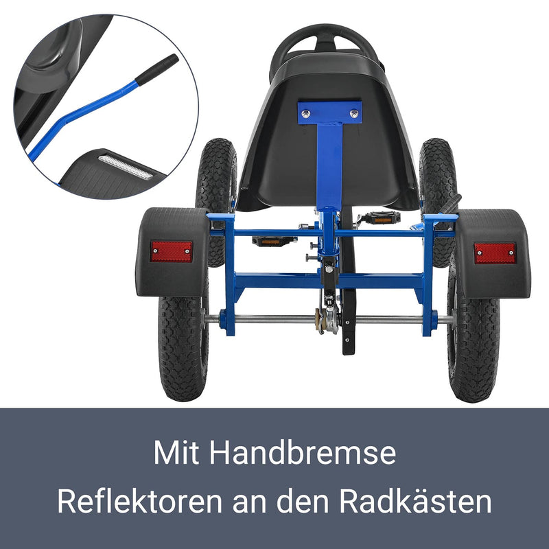 ArtSport 2-Sitzer GoKart — Tretauto für Kinder mit höhenverstellbarem Lenkrad & 2 Schalensitzen — Go-Kart mit Luftreifen & Stahl-Felgen in Blau