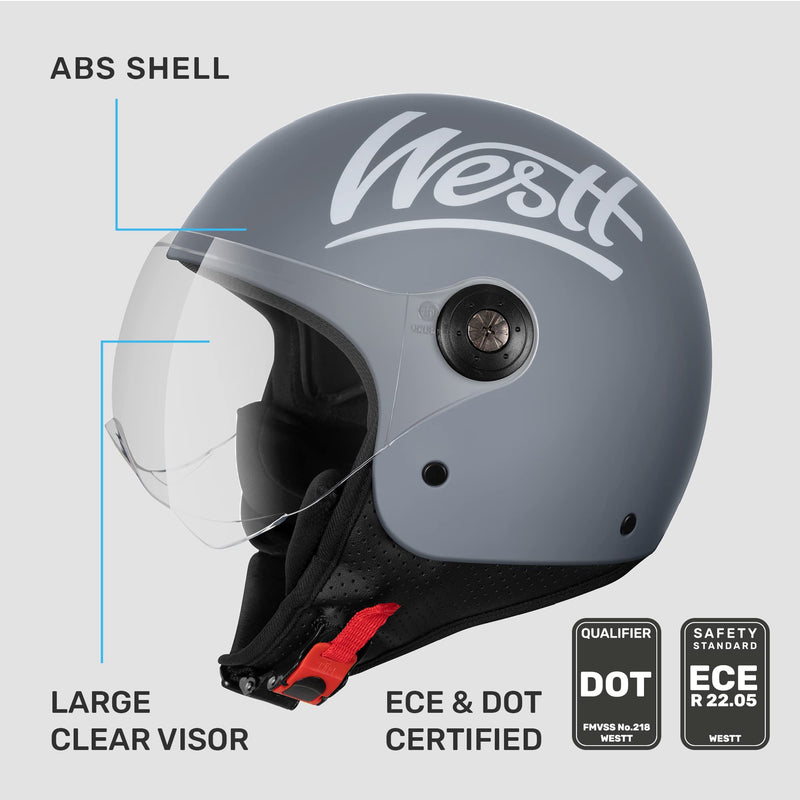 Westt Classic Jethelm mit Visier Motorradhelm Herren Damen Roller Helm Mopedhelm Retro Mofa Helm Motorrad ECE DOT Zertifiziert