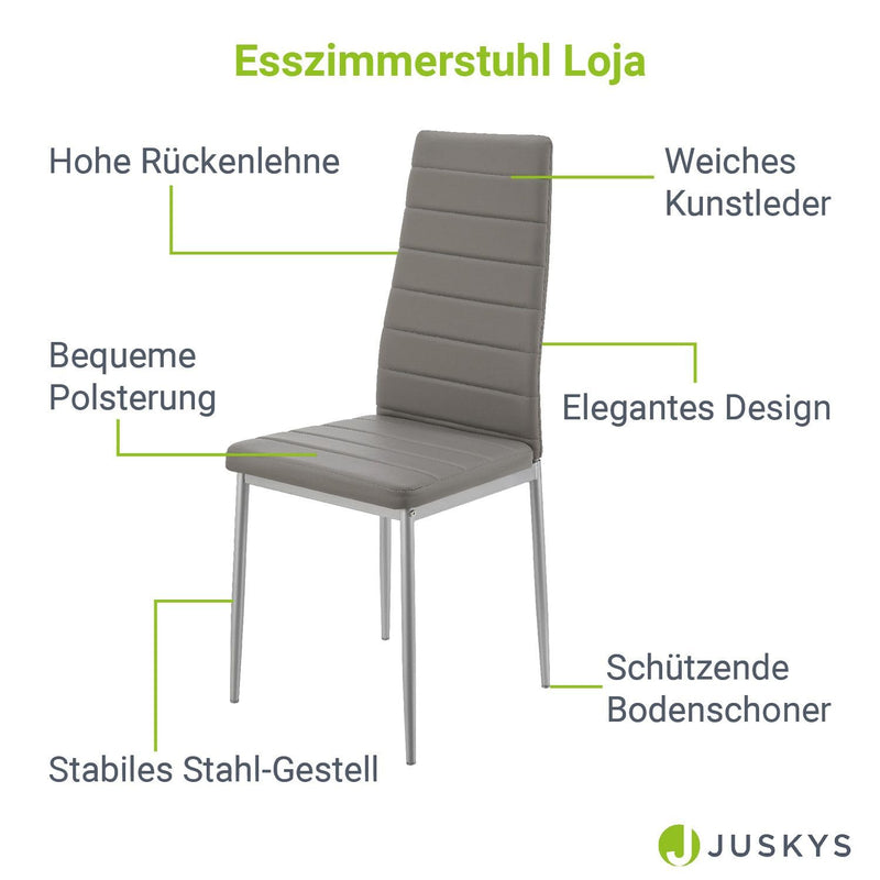Juskys Esszimmerstühle Loja Stühle 4er Set Esszimmerstuhl - Küchenstühle mit Kunstleder Bezug - hohe Lehne stabiles Gestell - Stuhl in Grau