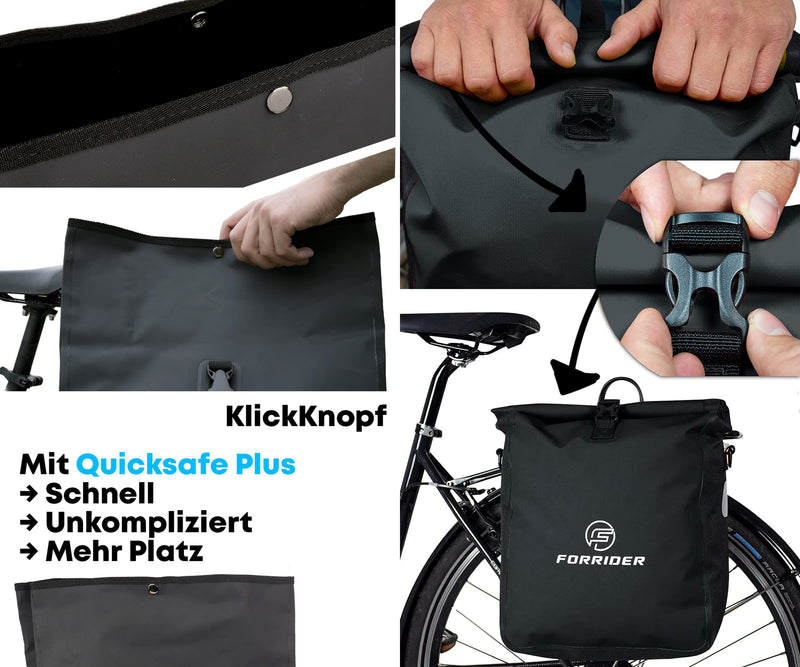 Forrider Schwarz Fahrradtasche für Gepäckträger Wasserdicht Reflektierend I 22L Gepäckträgertasche | Sattel Tasche fürs Fahrrad zum Einkaufen, Touren (Schwarz)
