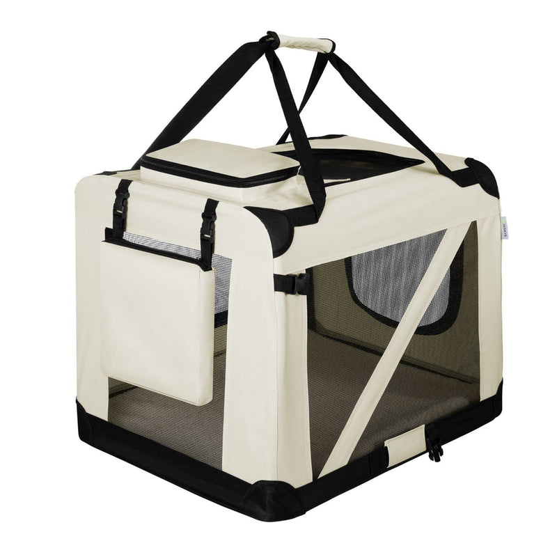Juskys Hundetransportbox Lassie M (beige) faltbar - 42 x 60 x 44 cm - Hundebox mit Decke, Tasche & Griffen — Stoff Kleintiertasche für Hunde
