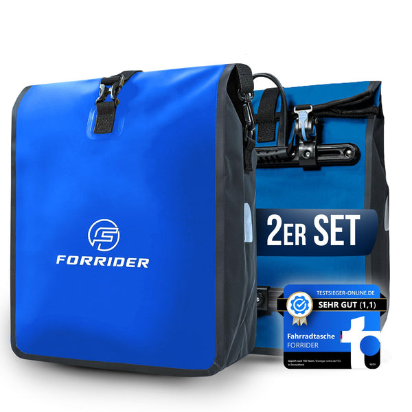 Forrider Fahrradtaschen Set Wasserdicht für Gepäckträger [2x22L Volumen] mit Schultergurt | Gepäckträgertasche | Einzel | Fahrrad Tasche Packtasche hält an jedem Gepäckträger