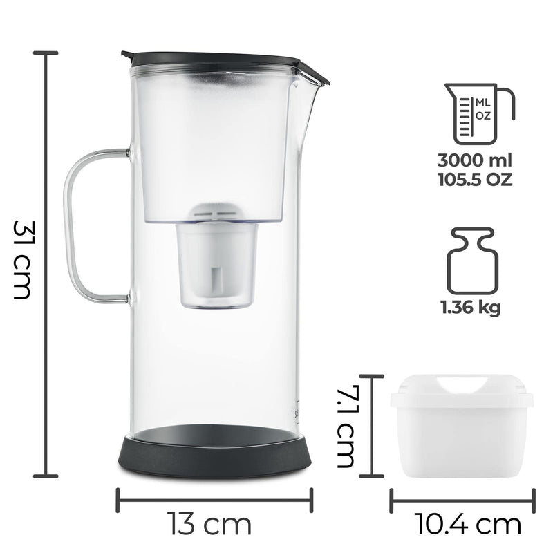 SILBERTHAL Wasserfilter Glas Karaffe 2,7 Liter - Kompatibel mit Maxtra - Reduziert Kalk und Chlor im Trinkwasser