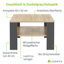 Juskys Couchtisch mit Ablage 60x60x40 cm - Holz, pflegeleicht, robust - Moderner Beistelltisch für Zeitschriften & Fernbedienung — Grau mit Holzoptik