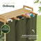 AMBIAVO® Wäschekorb 3 Fächer mit Rollen [grün, 100% Baumwolle, Bambus, 90 l Volumen] | Wäschesammler für Schmutzwäsche| Wäsche Sortiersystem | Wäschesortierer Holz | Wäschebox | laundry baskets
