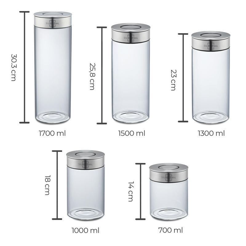 SILBERTHAL Vorratsdosen Glas mit Deckel - Vorratsgläser für luftdichte & auslaufsichere Aufbewahrung in der Küche (1000 ml)