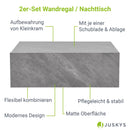 Juskys Wandregal Nachttisch hängend 2er Set Holz 46x30x15 cm BTH - 1 Schublade & Ablage pro Nachtkommode - Wandmontage - Nachtschrank Grau