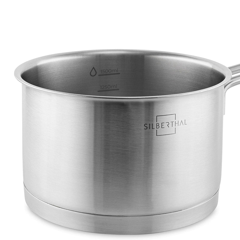 SILBERTHAL Stielkasserolle Induktion 16 cm - Edelstahl Kochtopf mit Stiel klein - 2l - Milchtopf - Für alle Herdarten