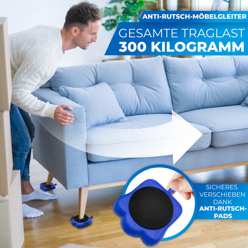 PEARWAY™ 18-teiliges Möbelheber Set inkl Teppichgleiter - müheloses Möbel verschieben auch auf Teppich - Möbelroller und Umzugshelfer für bis zu 300kg…