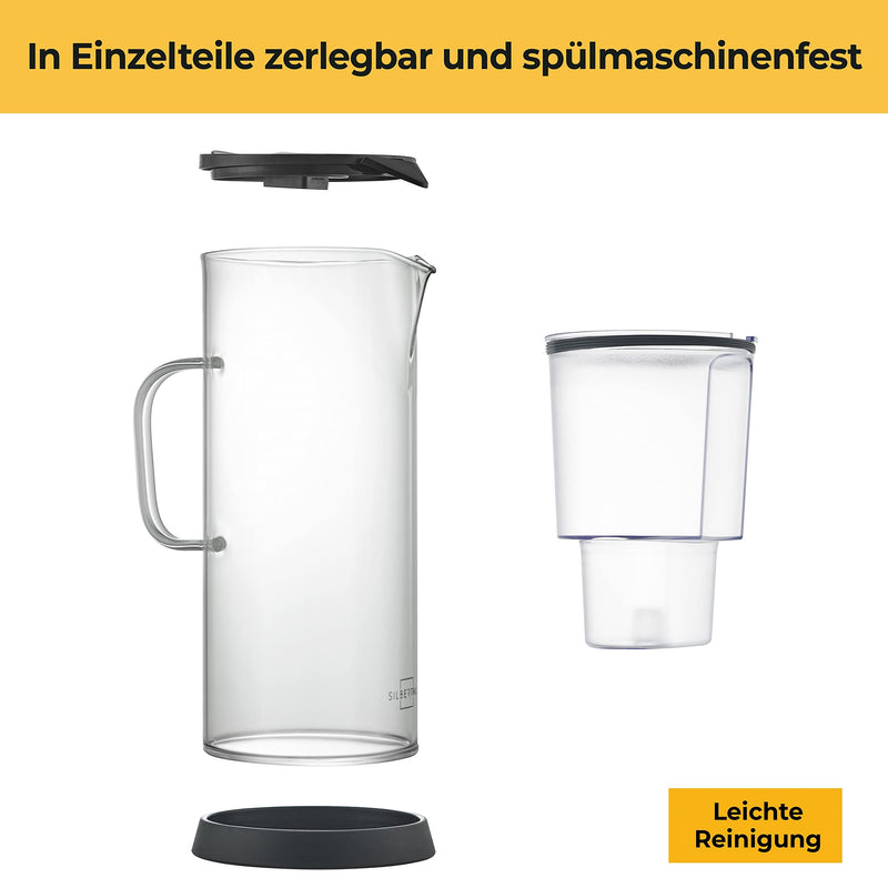 SILBERTHAL Wasserfilter Glas Karaffe 2,7 Liter - Kompatibel mit Maxtra - Reduziert Kalk und Chlor im Trinkwasser