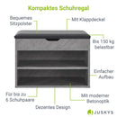 Juskys Schuhregal mit Klappdeckel und gepolstertem Sitz 60x30x44 cm - Schmale Sitzbank aus Holz mit Schuhablage und Polster — Holzoptik-Grau