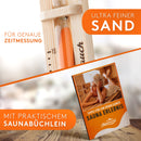ALPENHAUCH Sauna Sanduhr 15 Minuten aus 100% Naturholz - Edle Saunauhr mit ultra feinem Sand - Robuste Sauna Uhr mit Sicherheitsglas - 360° Drehbare Sauna Uhr Holz - Inkl. Saunabuch + Montagezubehör