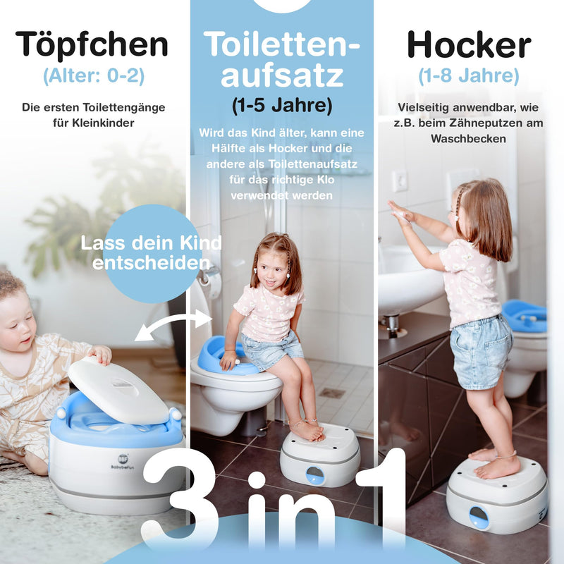 BabybeFun 3in1 Töpfchen + Toilettensitz Kinder + Hocker/Kindertoilette für das Töpfchentraining für Kinder ab 2 Jahre blau; Farbe wählen…