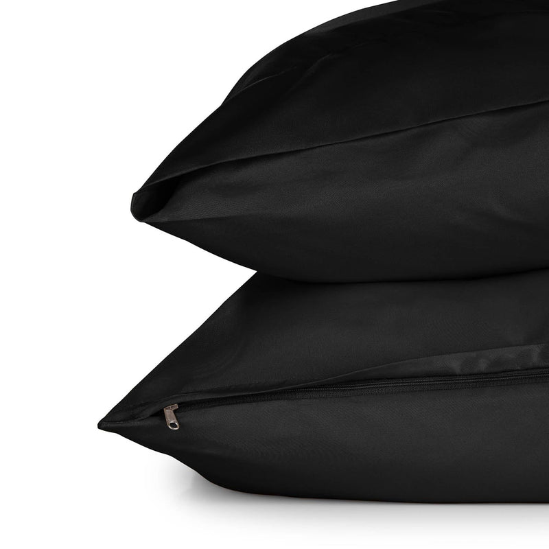Blumtal Kissenbezug 40 x 80 cm mit Hotelverschluss - 2er Set Kissenbezüge, Schwarz, Kopfkissenbezug aus weichem Mikrofaser - waschbare Kissenhülle, Oeko-TEX Zertifiziert - für Kissen 40x80 cm