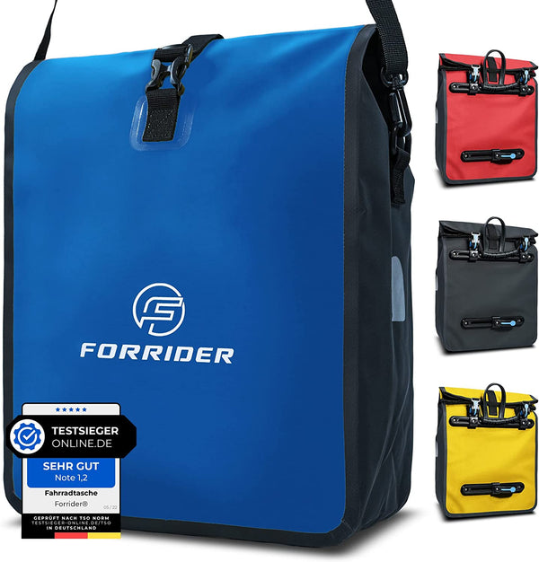Forrider Fahrradtasche Wasserdicht für Gepäckträger [22L Volumen] mit Schultergurt | Gepäckträgertasche | Einzel | Fahrrad Tasche Packtasche hält an jedem Gepäckträger (Blau)