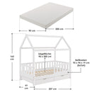 Juskys Kinderbett Marli 90 x 200 cm mit Matratze, Bettkasten, Rausfallschutz, Lattenrost & Dach - Massivholz Hausbett für Kinder - Bett in Weiß