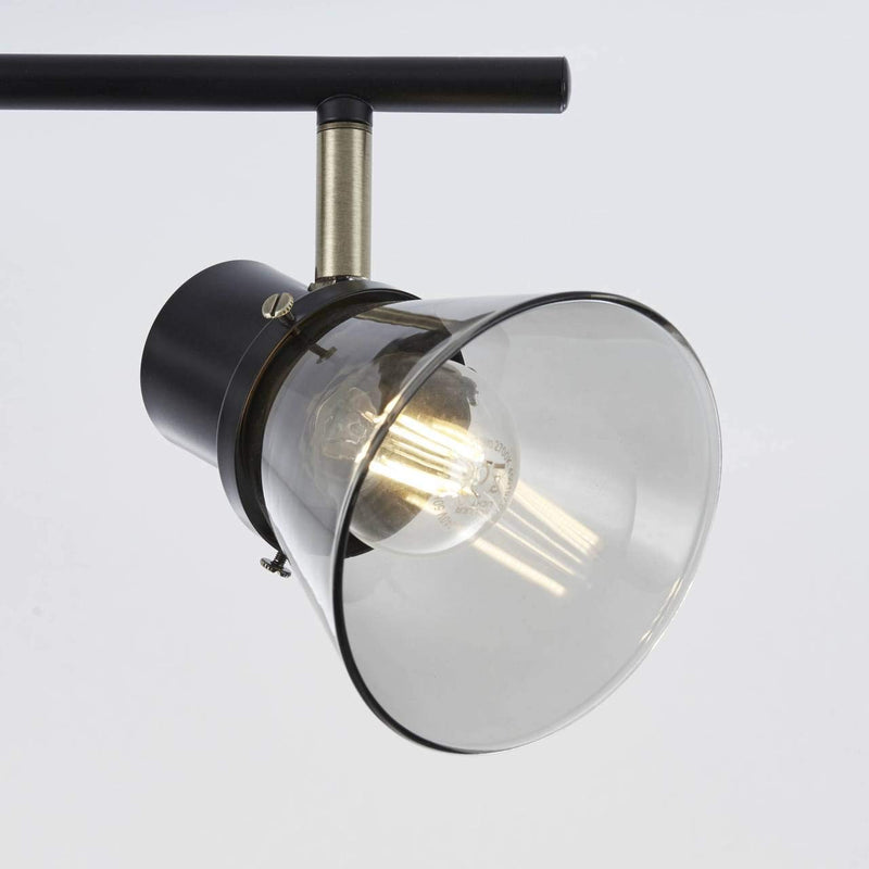 Brilliant Lampe Ronald Spotrohr 3flg schwarz/antik messing/Rauchglas | 3x D45, E14, 25W, geeignet für Tropfenlampen (nicht enthalten) | Köpfe schwenkbar