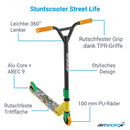 ArtSport Stunt Scooter Street Life - Trick Roller für Kinder & Jugendliche - 360° Lenker, 100 mm Alu Räder - Kinderroller Schwarz Gelb Orange