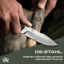 Wolfgangs Outdoor-Messer AMBULO mit Kydex Holster - Edles Jagdmesser aus einem Stück D2 Stahl gefertigt - DAS Bushcraft Messer - Survival Messer inklusive verbessertem Feuer-Starter (Schwarz)