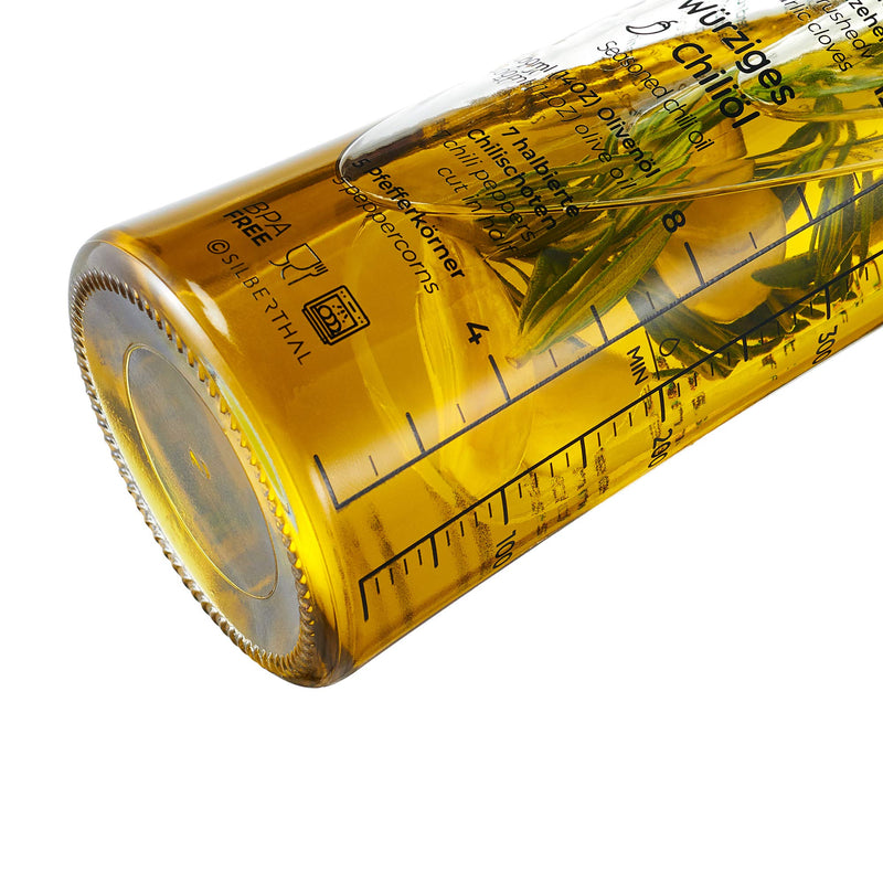 SILBERTHAL Ölflasche mit Ausgießer aus Glas - Mit Sieb zum Öl selber Machen mit Rezeptideen - Öl- und Essigspender aus Glas - 500 ml