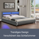 Juskys Polsterbett Murcia 180x200 cm mit Matratze, LED Beleuchtung, Lattenrost & Kopfteil - Jugendbett mit Kunstleder grau Bett Doppelbett komplett