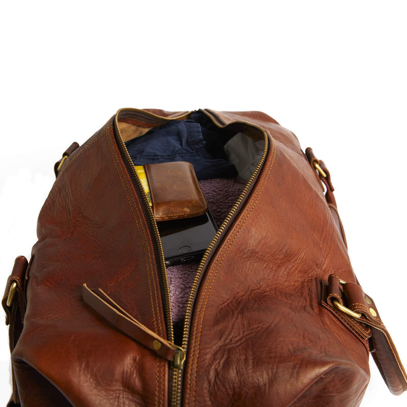 Leather Lane 'Thomas' Weekender Echtes Leder Duffle Bag Vintage Retro Sporttasche 50 cm 31 Liter Resietasche für Damen und Herren Schultertasche Naturleder Braun