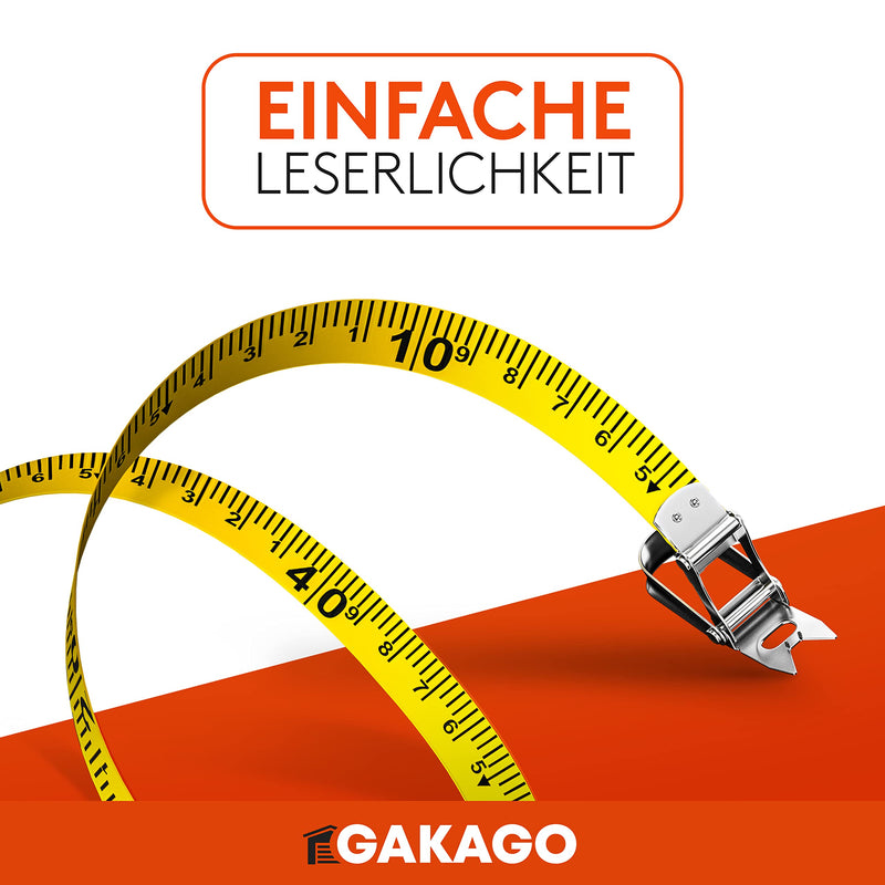 Gakago Bandmaß 50m - 3-fach übersetztes Rollmaßband mit klappbarem Hebel - Ergonomischer & rutschfester Maßband Haltegriff - Masbandrolle mit Messpunkt-Markierspitze und flexiblen Messhaken