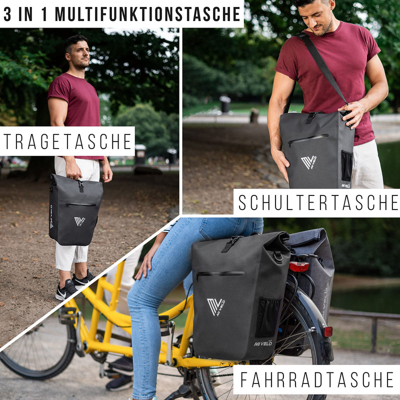 MIVELO 2in1 Fahrradtasche Gepäckträgertasche 100% wasserdicht + Laptopfach + Schloss – Fahrrad Tasche für Gepäckträger 1 STK (Carbon, 25L)