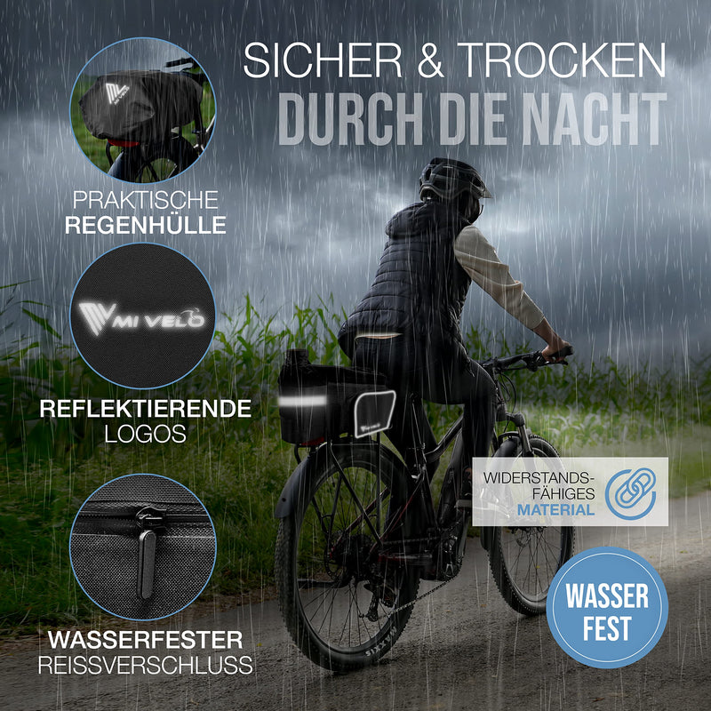 MIVELO - Fahrradtasche für Gepäckträger - Gepäckträgertasche Fahrrad - erweiterbar auf 20L - wasserabweisend - 20L schwarz