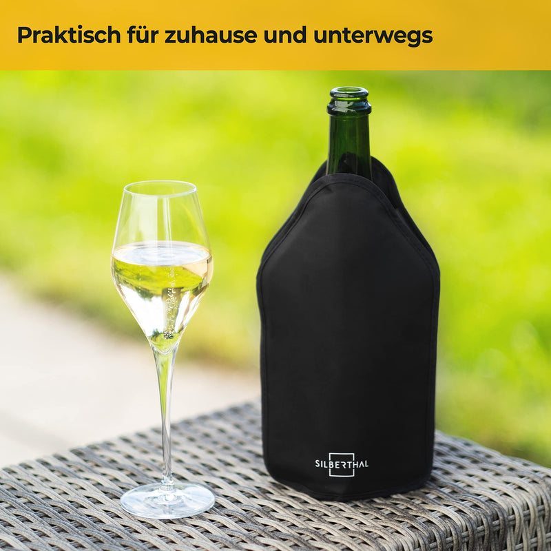 SILBERTHAL Weinkühler Manschette - Flaschenkühler - Kühlmanschette für Flaschen unterwegs - schwarz