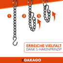 Gakago Verlängerungskette als Hängesessel Kette, Schaukel Verlängerung, Boxsack Halterung - Extra Starke Stahlkette mit S-Haken und Karabiner - Flexible Aufhängung auch für Draußen