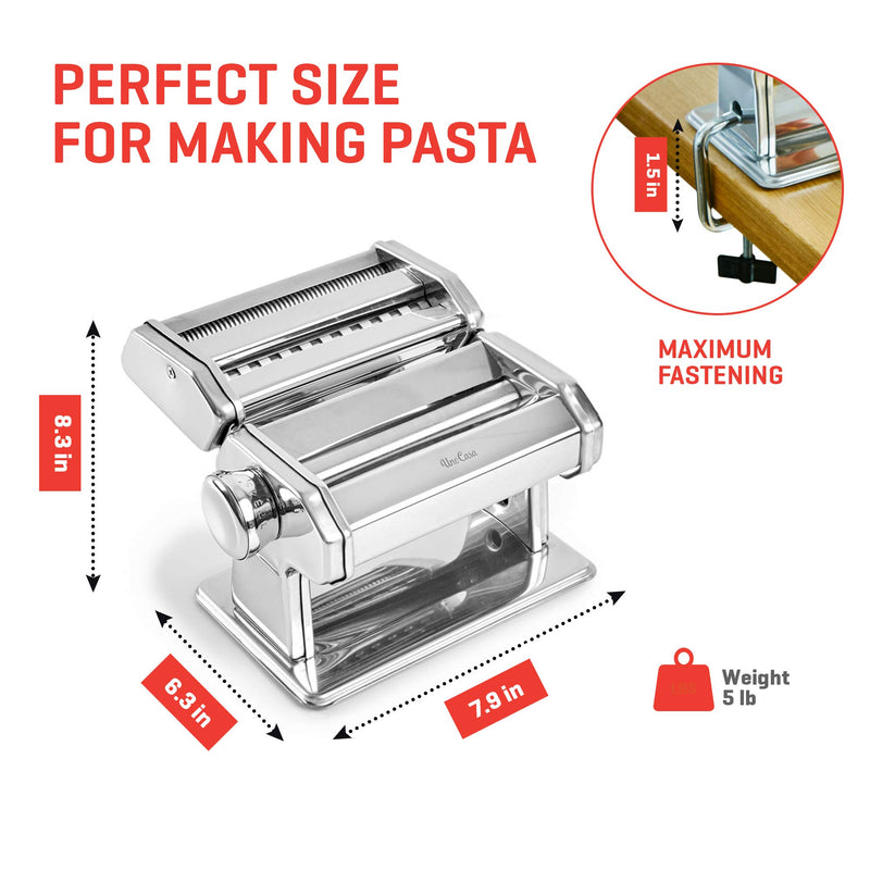 Uno Casa Nudelmaschine - Nudelmaschine manuell - Pastamaker - Pastamaschine mit Nudelschneider und Ravioliausstecher - Pasta Maker für Nudeln und Perfekte Lasagneplatten