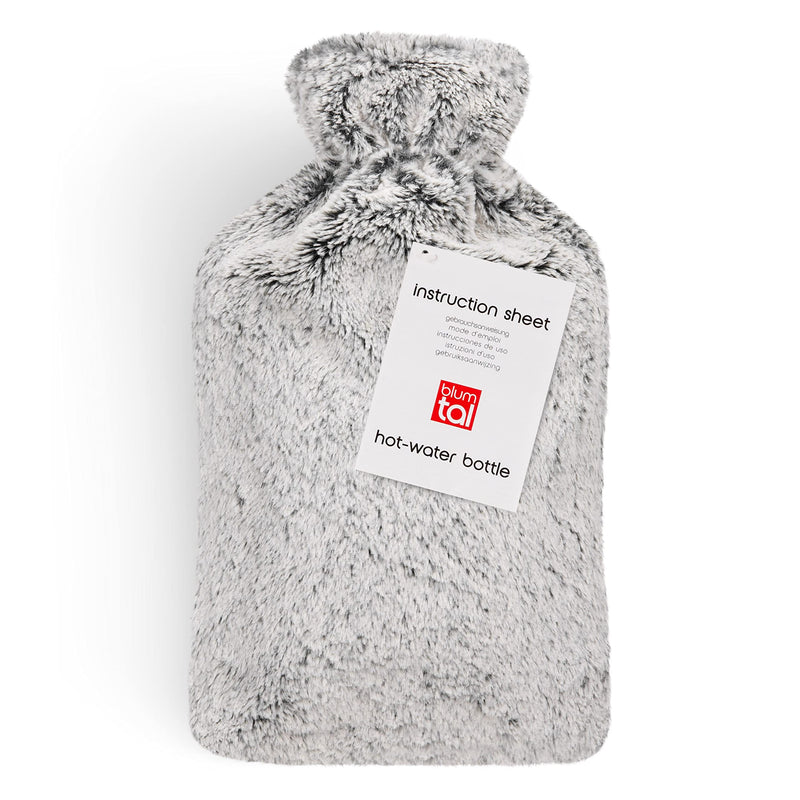 Blumtal Premium Wärmflasche mit Bezug in Kunstfelloptik - Wärmeflasche mit Kuschelweichem Fellbezug zur Schmerzlinderung, Auslaufsichere Bettflasche aus Naturkautschuk für Kinder und Erwachsene, Grau
