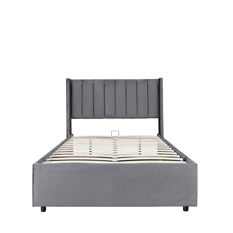 Juskys Polsterbett Savona 120x200 cm mit Matratze - Bett mit Bettkasten, Samt-Bezug - Bettgestell aus Holz, bis 250 kg, großes Kopfteil - Dunkelgrau