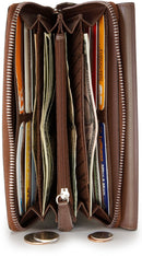 LEABAGS Joplin Damen-Geldbeutel aus echtem Kalbs-Leder im Vintage Look - Braun