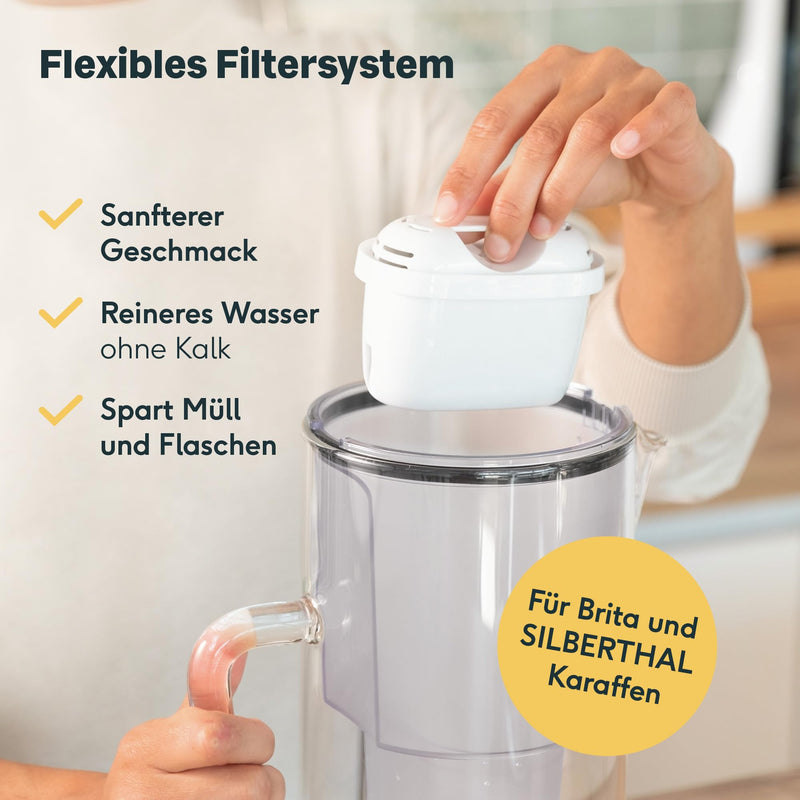 SILBERTHAL Wasserfilter Kartuschen - Reduziert Kalk, Chlor und Verunreinigungen - Filterkartuschen kompatibel mit Brita Maxtra Filterkannen - 3er Pack
