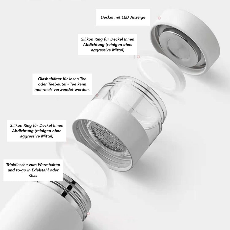 Dreiklang – be smart® Teeflasche mit Sieb isolierte Flasche aus Edelstahl, LED Temperaturanzeige, frischen Tee unterwegs To go zubereiten genießen, Teekanne Trinkflasche, 400ml