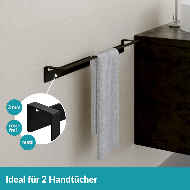 WEISSENSTEIN Handtuchstange Edelstahl ohne Bohren 60cm schwarz - Handtuchhalter Bad selbstklebend