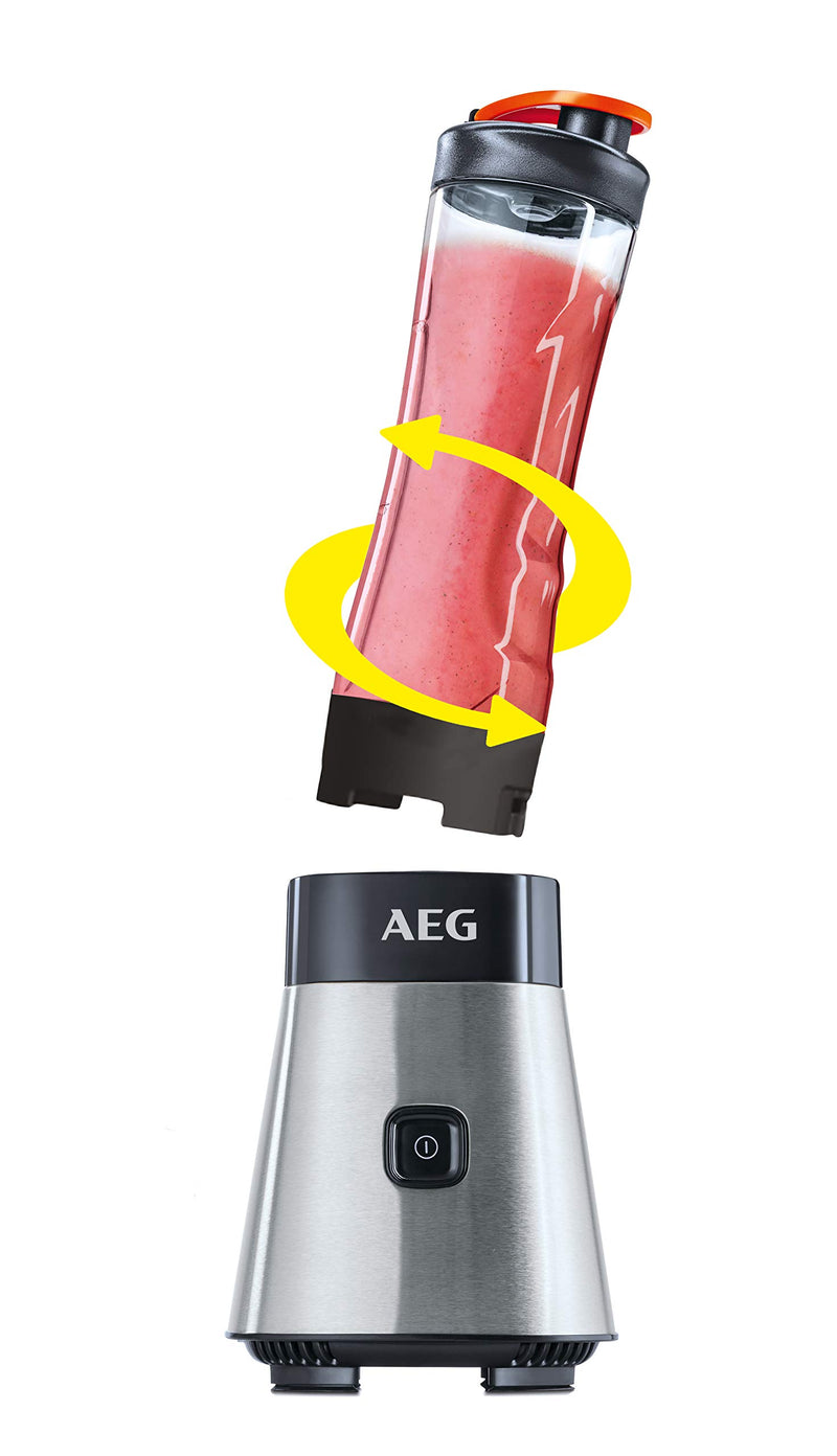 AEG MiniMixer SB 2700 Standmixer / 0,4 PS-Power-Motor / 23.000 U/Min / 2x bruchfeste 600 ml Tritan-Flaschen / Kühlakku / 4-Klingen Messer / Pulse-Taste / gebürstetes Edelstahl / Exklusiv bei Amazon