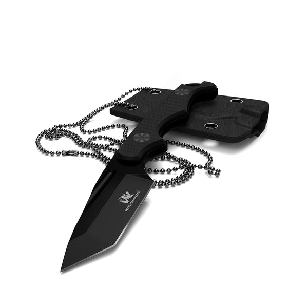Wolfgangs ACUS Neck Knife Messer - inklusive Kydex Scheide und Kugel Halskette zum umhängen - Mini Tactical Survival Outdoor Messer für verstecktes tragen (Acus - Schwarz)