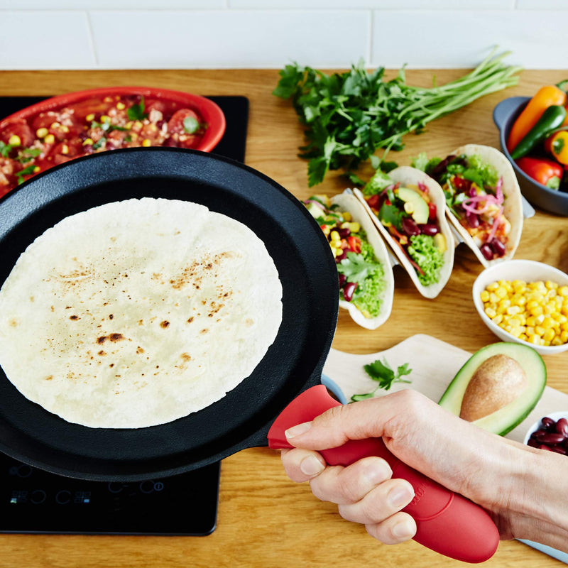 Uno Casa Tortilla Presse 25 cm aus Gusseisen – Tortilla und Roti Maker - Plus 100 Blatt Backpapier - Küchengadget für Mehltortilla, Roti, Tawa oder Dosa oder als Dumpling Maker